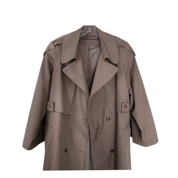 Vintage 1990s Light Brown Trench Coat – Women’s 16 Wool-Lined Classic Academia - Picture 3 of 12